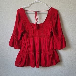 Altar'd State Red Boho Square Neck Top